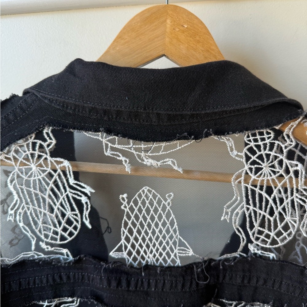 DRAGON DENIM Beetle Denim Jacket Lace Grunge Whimsigoth Goth Bug Insect Black L - Picture 6 of 10